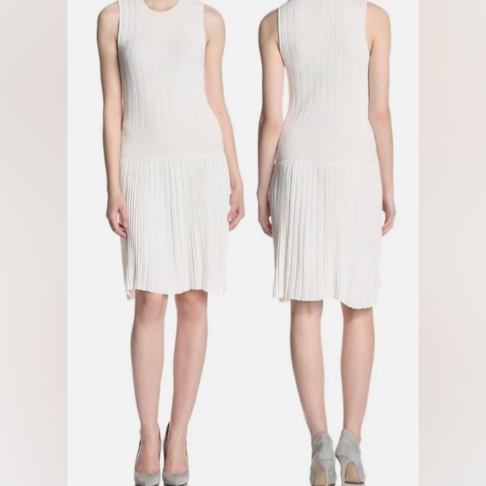 Chaus New York Cream Stretch Knit Pleated Sleeveless Dress Misses Size XL
